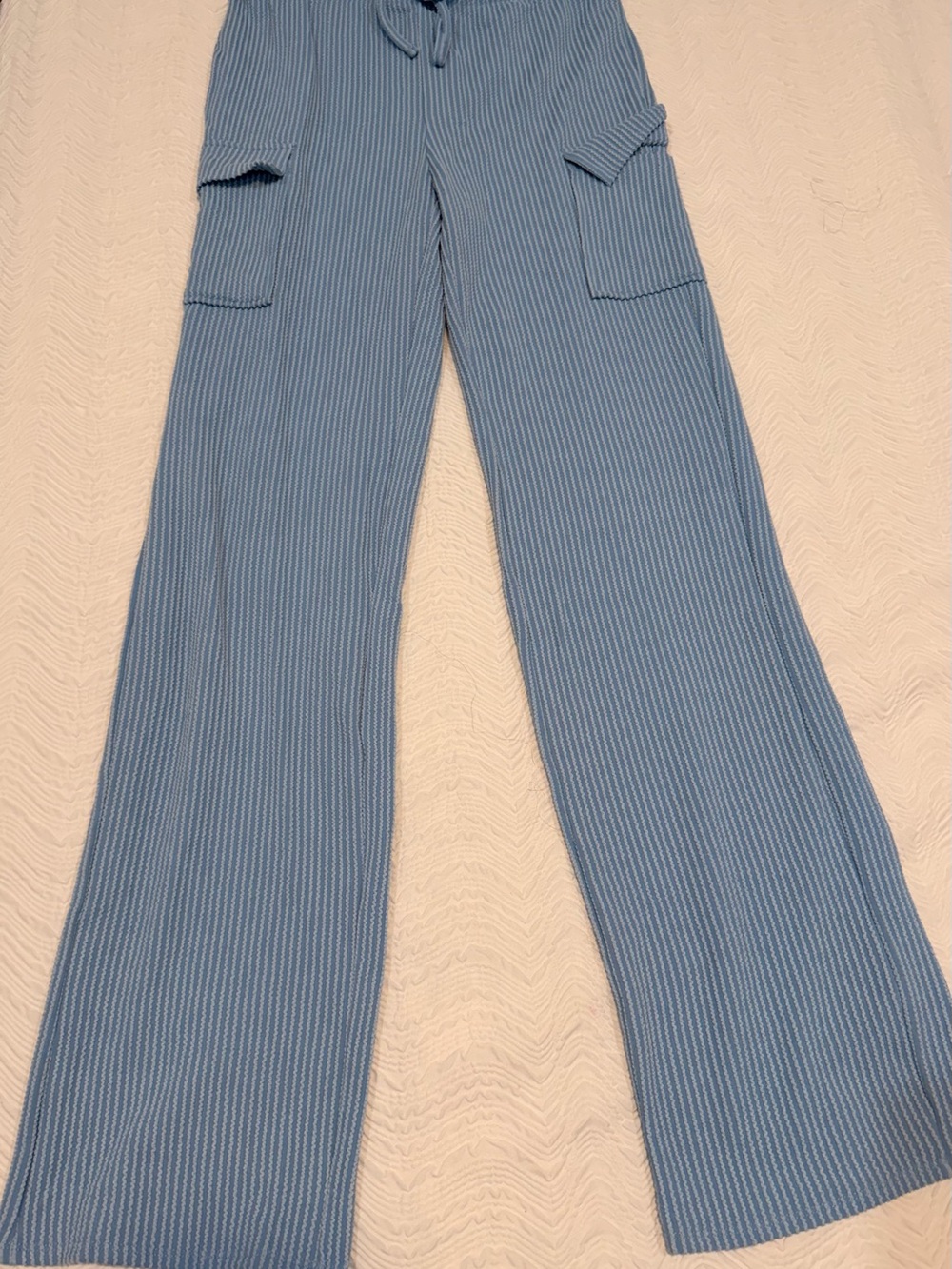 Streetwear Society Wide-Leg Ribbed Cargo Pants - Sky Blue